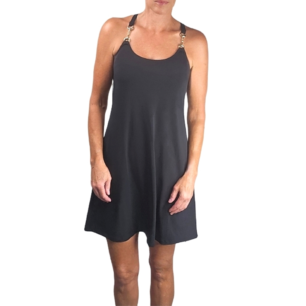 BOSTON PROPER Black Hardware Detail Swingy Dress